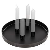 Metall Adventskranz mit 4 magnetischen Stab-Kerzenhaltern für Kerzen bis 2 cm Durchmesser - Tablett 25 cm Durchmesser - Deko Teller Advent Weihnachten