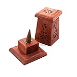 Räucherkegel-Turm aus Rosen-Holz, Räucherkegelhalter/Räucherbox, für Räucherkegel geeignet, verwendbar als Räuchergefäß oder Räucherkasten, ca. 6,5 x 6,5 x 10 cm