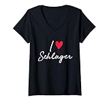 Damen I Love Schlager T-Shirt mit V-Ausschnitt