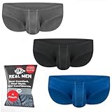 Real Men Ares-Accent Low Rise Pouch Bikini Slip - 1, 3, 6er Pack with Size B & D Pouch XS - 5XL, Ein Beutel, 3er-Pack, Schwarz, Blau, Grau, Modal, X-Large