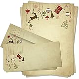 50 x Weihnachtspapier mit Umschlag Set - Motiv Vintage Braun - Papier DIN A4 Weihnachten beidseitig, Kuvert DIN LANG