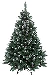 RS Trade HXT 15013 180 cm künstlicher Weihnachtsbaum mit Schnee und Zapfen (Ø ca. 114 cm) ca. 1095 Spitzen, schwer entflammbarer Tannenbaum mit Schnellaufbau Klappsystem, inkl. Christbaum Ständer