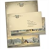 Glöcknerhütte 25 Sets Weihnachtsbriefpapier mit Umschlag ohne Fenster, Weihnachtspapier A4