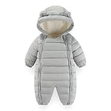 Baby Schneeanzug Overall Winter mit Kapuze Strampler Jungen Mädchen Säugling Schnee Tragen Dick Jumpsuit Hellgrau 18-24 Monate