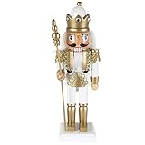 Nussknacker König mit Zepter Gold-weiß / 25 cm/Deko-Nussknacker/handbemalt im Kunsthandwerks-Stil/weihnachtlich dekorieren
