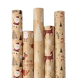 Weihnachtsgeschenkpapier - 5x 3M Rolle Weihnachtsgeschenkpapierrolle für Geschenkboxen Geschenkverpackung Weihnachtsdekoration (43 x 15M) (Natural Kraft)