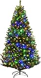 COSTWAY 120/150/180/210cm LED Künstlicher Weihnachtsbaum mit 11 Lichtmodi und 5 Farbwechsel, Tannenbaum mit Metallständer, Christbaum PVC Nadeln, Kunstbaum Weihnachten Klappsystem, grün (210CM)