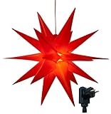 Bonetti 3D Leuchtstern inkl. warm-weißer LED Beleuchtung | für Innen und Außen geeignet | hängend | 7,5 m Zuleitung (rot, ca. 57x44x48 cm (Netzstecker))
