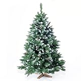 Künstlicher Weihnachtsbaum – Hochwertiger Holzständer – naturgetreue Zweige, Nadeln mit Deko Schnee & echten Tannen Zapfen – Künstliche Weihnachtsbäume, 180cm oder 220cm