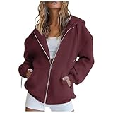 Generisch Damen Sweatjacke Hoodie mit Kapuze Einfarbig Jacke Full Zip Casual Kapuzenjacke College Sweatshirt, XXL