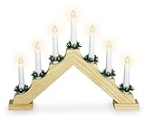 Holz Schwibbogen 39 cm mit 7 LED Kerzen und Timer - Natur - Weihnachtsdeko mit Beleuchtung - Adventsleuchter Lichterbogen Kerzenbrücke Fenster Deko Batterie betrieben