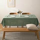 ATsense Tischdecke, Tischdecke Grün, Tischdecken Leinenoptik-100% Gewaschener Baumwolle Eckig Tischtuch 140x220 cm