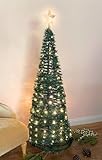Pop Up Spiral Weihnachtsbaum 150 cm mit 120 LED und Stern Spitze - grün - Künstlicher Tannenbaum warm weiß beleuchtet für Außen und Innen - Weihnachts Deko Garten Beleuchtung mit Stecker