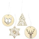 Papierdrachen 12 Anhänger aus Holz für den Weihnachtsbaum - Baumschmuck - Weihnachtsbaumdekoration - Geometrisch - Set 1