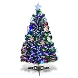RELAX4LIFE Künstlicher Weihnachtsbaum, Christbaum mit LEDs & Schneeflocke & Sternspitze, Kunstbaum farbiger Glasfaser-Farbwechsler, Tannenbaum für Büro & Geschäften & Zuhause, PVC, grün (90 cm)