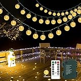 GCMacau Lichterkette Außen,9M 60LED Batteriebetrieben Kristall Kugeln Lichte Lichterketten mit Fernbedienung 8 Modi Wasserdicht IP65 Glühbirnen,für Halloween Weihnachten Innen Draussen Garten