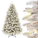 Yorbay Künstlicher Weihnachtsbaum mit Beleuchtung Weiß Schneeflocken LED Tannenbaum für Weihnachten-Dekoration, aus PE und PVC, 180cm