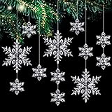 Kiiwah 25 Stück Acryl Schneeflocken Christbaumschmuck, Schneeflocken Anhänger Weihnachten Deko, Weihnachtsbaumschmuck Schneeflocken Hängende Ornamente für Weihnachten Party Hochzeit Dekoration