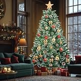 arvioo Künstliche Weihnachtsbaum, Schnee Serie, Tannenbaum Künstlich Im Winterlook mit Kunstschnee & 28 Tannenzapfen & 500 Zweigen, Klappsystem, KEIN Nadeln, aus PVC Schwer Entflammbar, φ105cm(180 cm)