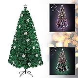 UISEBRT Künstlicher Weihnachtsbaum mit Beleuchtung 180cm - LED Tannenbaum Christbaum Dekobaum mit Schneeflocken Glasfaser-Farbwechsel (180cm, Bunte Glasfaser mit Schneeflocken)