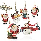 com-four® 6X Metallanhänger für den Weihnachtsbaum - Christbaumschmuck aus Metall - Weihnachtsdeko mit Schneemann und Weihnachtsmann (6 Stück - Santa + Schneemann - klein)