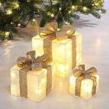 Spetebo LED Geschenkboxen mit Timer 3er Set - CREME - Weihnachts Dekoboxen warm weiß beleuchtet - Weihnachten Advent Winter Christbaum Deko Beleuchtung Batterie betrieben