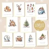 LOViLEE® Weihnachtskarten inkl. extra Umschläge & Sticker im 10er Geschenkset - hochwertiges Postkarten Set zu Weihnachten - Weihnachtskarten mit Umschlag Set in premium Qualität