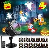 Halloween Projektor Aussen, 8 Mustermodus LED Schneeflocken Projektionslampe mit 96 Cartoons, Halloween Deko, Wasserdichte Projektor Lichter mit Fernbedienung für Weihnachtsdeko Silvester Deko