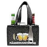 Longfair Witzige Männerhandtasche mit Flaschenöffner | Tragetasche aus Hochwertigem Filz für 6 Bierflaschen | Bier Herrenhandtasche in Grau