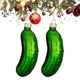 Christbaumschmuck Gurke,2PCS Weihnachtsgurke,Weihnachten Gurke,Gurke Weihnachtsschmuck,Pickle Christbaumschmuck,Glas Geblasen Gurken Dekorationen Weihnachten Ornamente Anhänger Dekoration