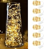 Brightown LED Micro Lichterkette mit CR2032 Batterie, 6x20er Mini Lampenperlen, 2 Meter DIY kleine Silberdraht für Party, Garten, Weihnachten, Halloween, Hochzeit, Beleuchtung Deko (Warm weiß)