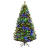 COSTWAY 120/150/180/210cm LED Künstlicher Weihnachtsbaum mit 11 Lichtmodi und 5 Farbwechsel, Tannenbaum mit Metallständer, Christbaum PVC Nadeln, Kunstbaum Weihnachten Klappsystem, grün (180CM)