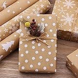 5PC Weihnachten Rollen, Weihnachtsgeschenkpapier Set, Weihnachtspapier Geschenkpapier Amerikanisch, Gift Wrapping Paper Elche Nostalgisch Kraftpapier Braun Natur Nachhaltig Recycling