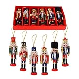 6 Pcs Weihnachten hölzerne Nussknacker,13cm Soldat Nussknacker Figur Puppe,Handbemalter Nussknackerkönig Holz Figuren Hängende Ornamente für traditionelle Weihnachtsdekoration,Party Deko 13 cm