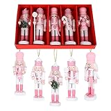 Jodsen 5 Stücke Rosa Nussknacker Soldat,13 cm Weihnachten Nussknacker Ornament, Weihnachts Holz Soldat Nussknacker Puppe,Holz-Nussknacker-Soldaten-Set für Weihnachtsbaum Hängedekoration