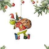 Sheling Grinch Weihnachtsdekorationen, hängende Ornament, Weihnachtsbaumschmuck, Anhänger, Kunstharz, grüne, für Zuhause, Urlaub, Party (Grinch mit Belastung, 10 cm)