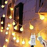 120 LED Lichterkette Kugel, 15M 8 Modi und Memory Funktion,lichterketten außen/Innen mit Stecker, fur party deko, kinderzimmer, balkon,weihnachtsbeleuchtung usw. (warmweiß)