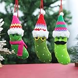 Christbaumschmuck Figuren 3 Stück Gurke Weihnachten Weihnachtsgurke Christbaumschmuck Mini-Plüsch Pickle Puppe Handwoven Ornaments Weihnachtsbaum Anhänger in grün für die Weihnachtsdekoration