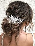 Vakkery Haarschmuck für Hochzeiten, Blumen, Ranke, Silber, Perlen, Braut, Kopfschmuck, Blätter, Brautschmuck für Frauen und Mädchen