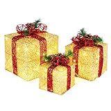 LEADZM 3er Led Deko Geschenkboxen,Weihnachts Dekoboxen,Weihnachts Dekoration,Weihnachtenbox,Warmes Licht,Weihnachtsbaumschmuck, Innen Und AußEn
