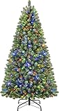 SHareconn 180cm Weihnachtsbaum künstlich mit Beleuchtung, Künstlicher Weihnachtsbaum mit 330 Warmweißen & Mehrfarbigen LED Lichtern, 8 Lichtmodi, 1018 PE & PVC Zweigspitzen, Faltbarem Metallständer