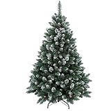 RS Trade 15013 180 cm Weihnachtsbaum künstlich mit Schnee und Zapfen (Ø ca. 114 cm) ca. 1095 Spitzen, schwer entflammbarer Tannenbaum mit Schnellaufbau Klappsystem, inkl. Christbaum Ständer