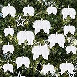 FEPITO 16 Stücke Weiß Weihnachtsschmuck Fantasie Engel Weiße Feder Flügel Ornament für Weihnachtsfeier Dekoration DIY Handwerk