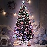 XMTECH Künstliche Weihnachtsbäume 180cm Glasfaser Weihnachtsbaum mit Schneeflocken Bunt LED Farbwechsel Beleuchteter Tannenbaum Christbaum für Innen Weihnachten Deko