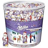 Milka Mini Weihnachtsmänner 1 x 1540g I Weihnachtsschokolade Großpackung I Adventskalender I 175 Stück I Mix aus 3 Sorten I Süßigkeiten zu Weihnachten aus 100% Alpenmilch Schokolade