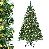 Aufun 180cm Weihnachtsbaum künstlich mit Beleuchtung, Tannenbaum künstlich Grün PVC, Edeltanne Schnellaufbau chwer entflammbar, inkl. Christbaum Ständer (1,8m, Grün)