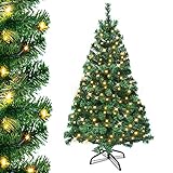 Aufun 180cm Weihnachtsbaum künstlich mit Beleuchtung, Tannenbaum künstlich Grün PVC, Edeltanne Schnellaufbau chwer entflammbar, inkl. Christbaum Ständer (1,8m, Grün)