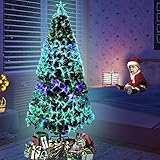 Aufun Künstliche Weihnachtsbäume 150CM Glasfaser Weihnachtsbaum mit Kiefernnadel LED Beleuchtung für Weihnachtsdekoration Zuhause und im Büro (160 LEDs, Bunt Kiefernnadel)