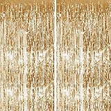 2 Stück Champagnerfarbene Lametta Vorhänge,Metallische Folie Fransen Vorhang Funkeln Vorhängen Dekoration für Geburtstagsfeier Abschlussfeier Hochzeitsfoto Hintergrund Weihnachten Disco Party(1m x 2m)
