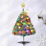 Mini Weihnachtsbaum Kleiner Weihnachtsbaum mit Beleuchtung, 60cm Tisch Weihnachtsbaum klein künstlich geschmückt für Weihnachten Deko